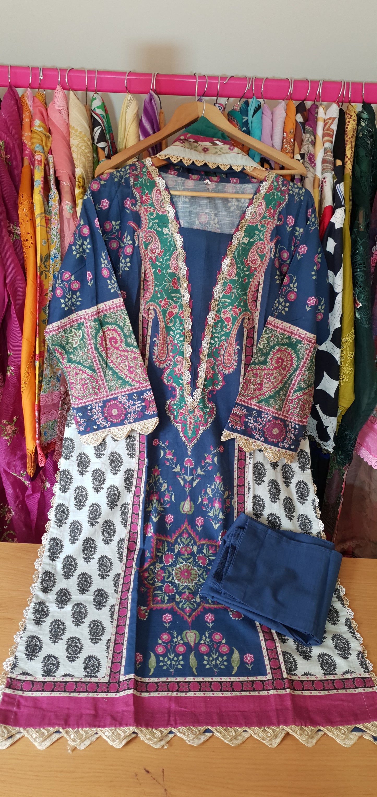 AAA Ethnic Original khaddar 3-piece stitched 21" Medium and 22" Large Length 44 to 46"