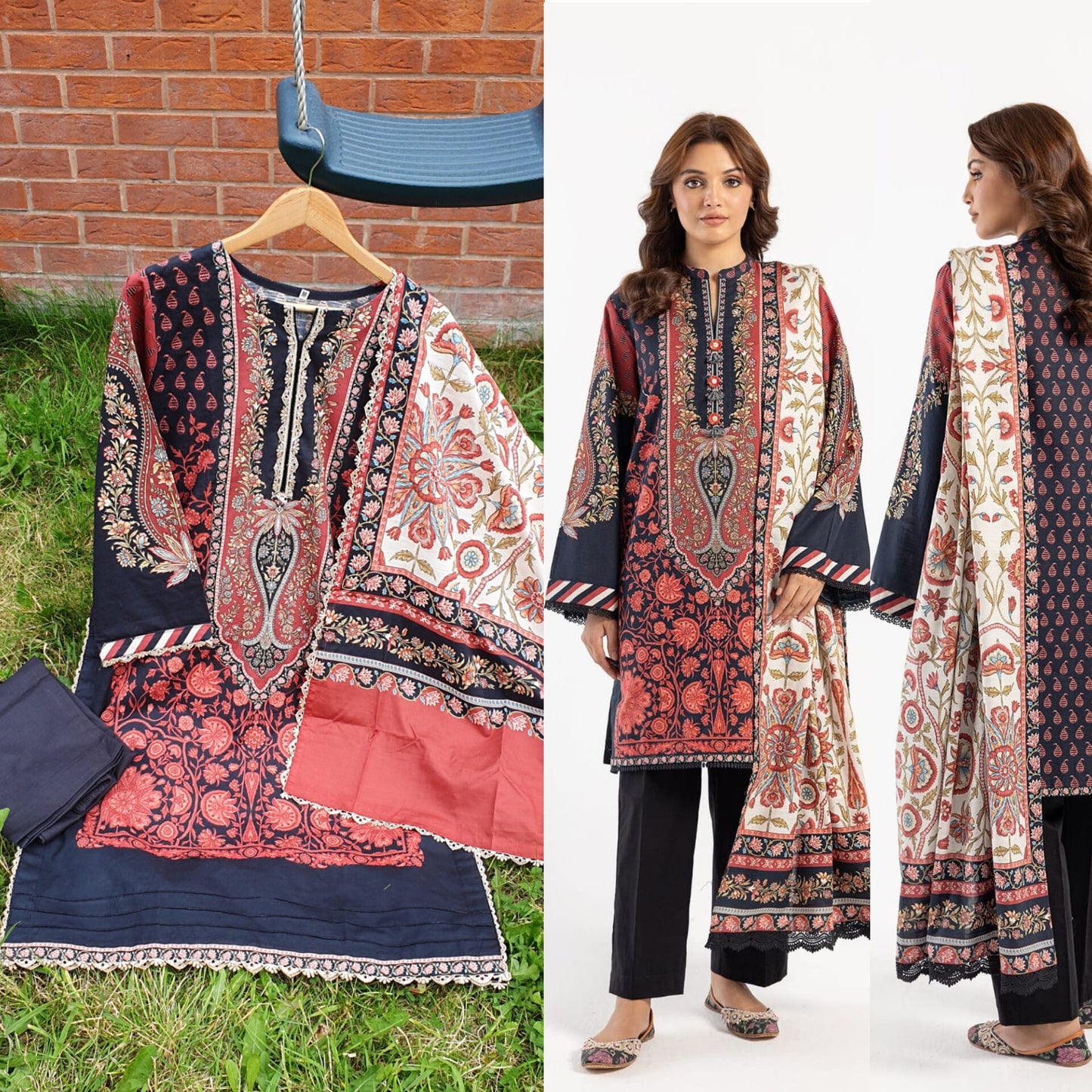 AAA Ethnic Origin Light khaddar stitched 3-piece 21" Medium 22" Large Length 44 to 46"