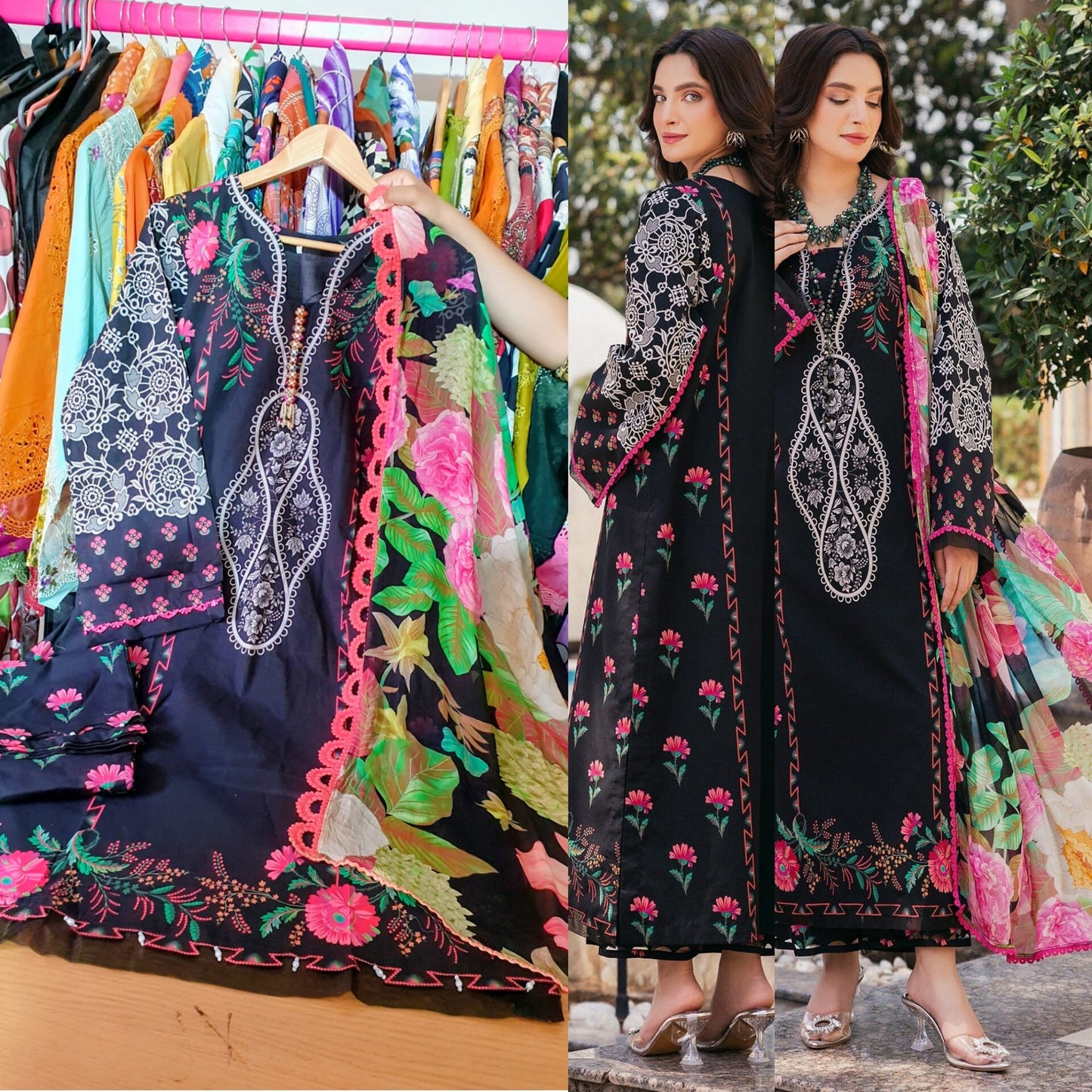 AAA Charizma Lawn 3-piece stitched by tailor with chiffon dupatta 22" 23" size