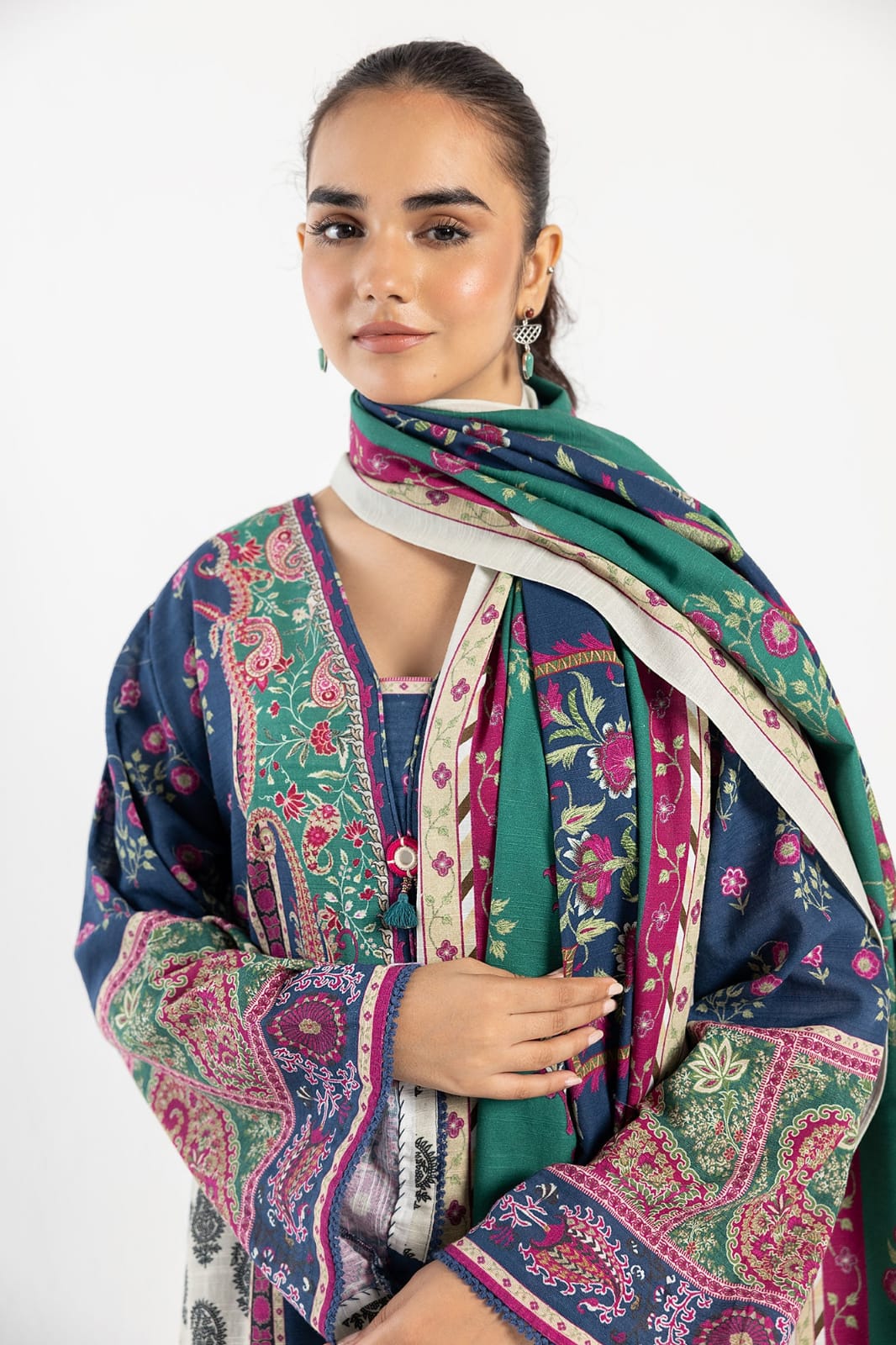 AAA Ethnic Original khaddar 3-piece stitched 21" Medium and 22" Large Length 44 to 46"