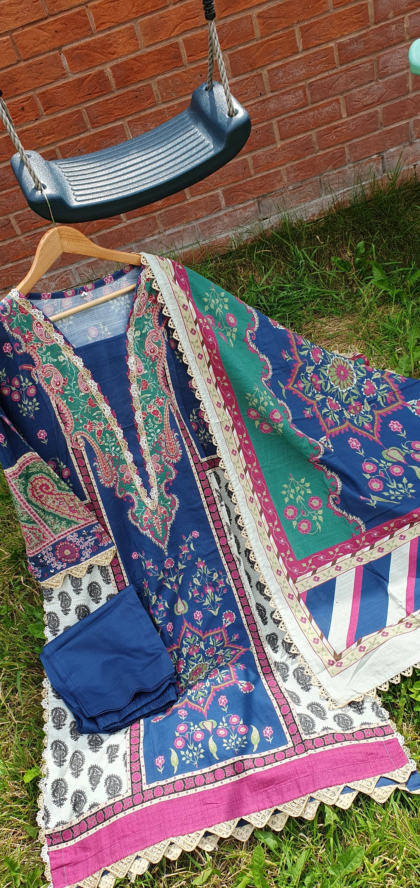AAA Ethnic Original khaddar 3-piece stitched 21" Medium and 22" Large Length 44 to 46"