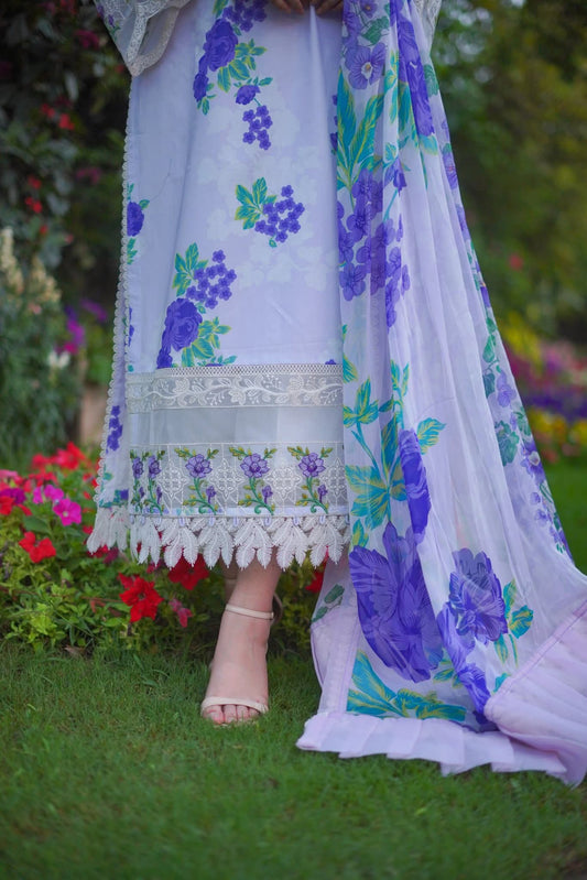 AAA Aneela's Lawn collection with  chiffon dupatta 3-piece stitched 22" CH size